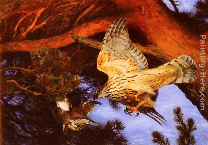 Hawk Attacking Prey painting - Bruno Liljefors Hawk Attacking Prey art painting